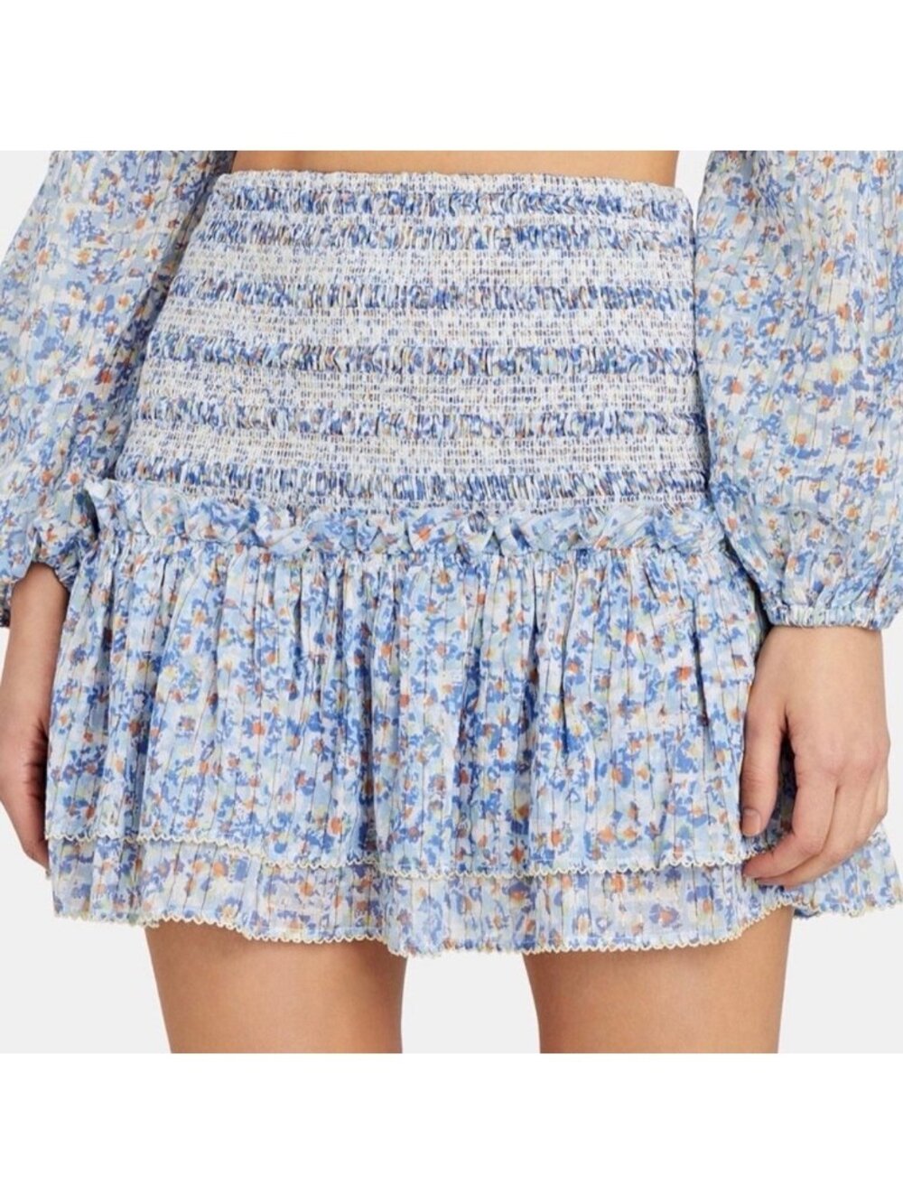 Poupette St Barth Triny Smocked Mini Skirt in sky blue floral